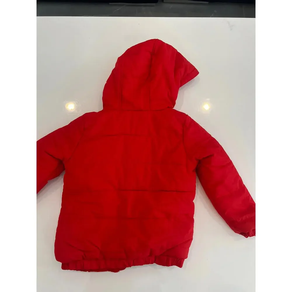 $64 Puma Youth Winter Puffy Jacket Size 5 Kids Red Hooded Full Zip